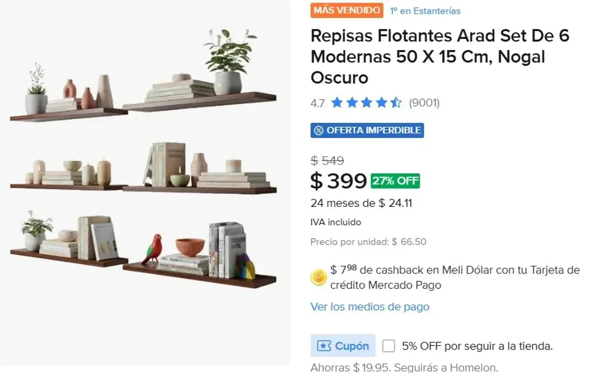 PA QUE LUZCAN LOS ADORNOS!!! 6 X SOLO 399!!! Repisas Flotantes Set De 6    