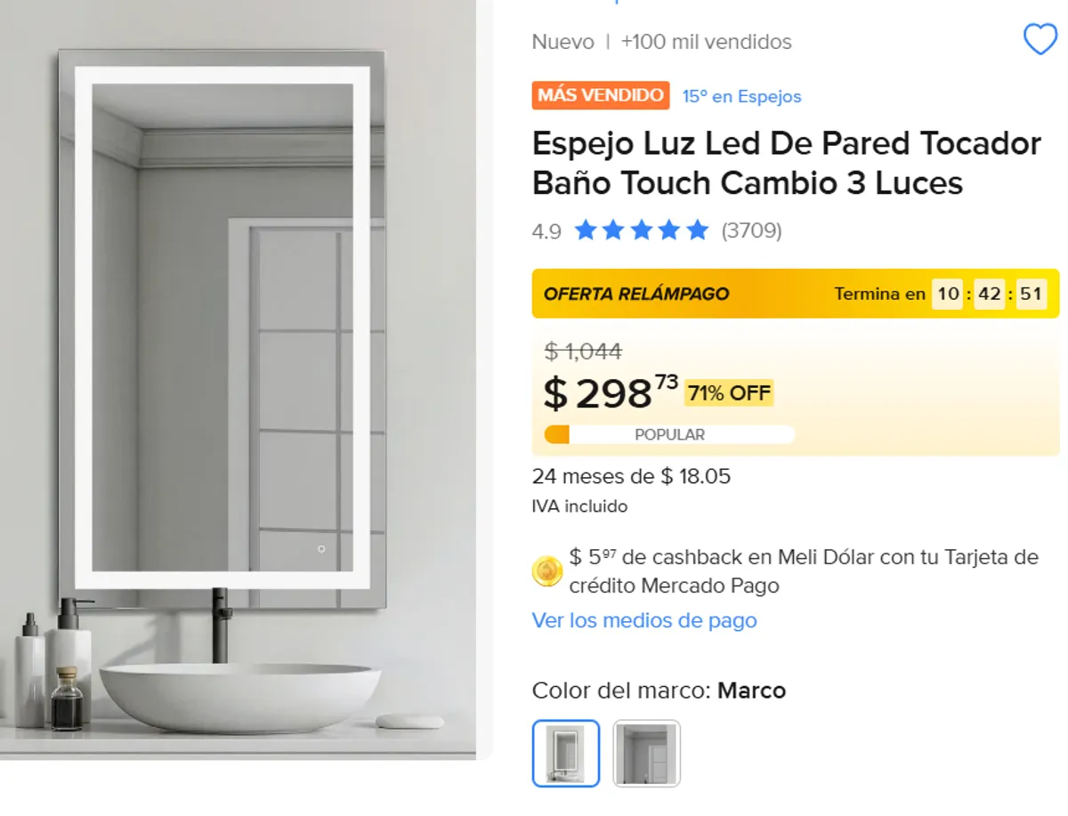 Espejo Luz Led De Pared 