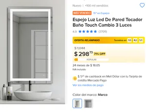 Espejo Luz Led De Pared 