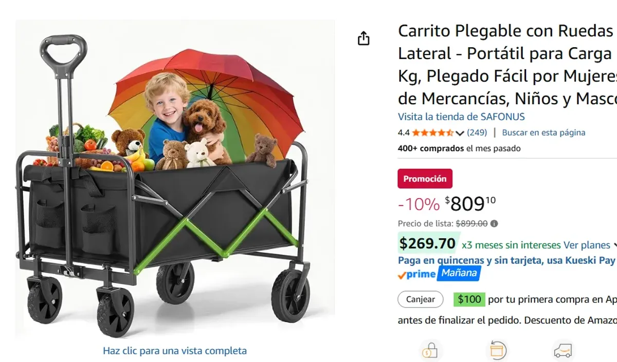 Carrito Plegable con Ruedas y Puerta Lateral 