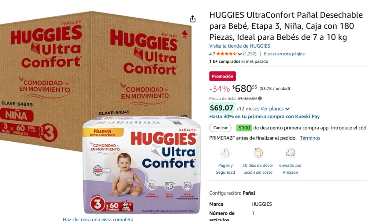 Pañal Desechable para Bebé, Etapa 3 180 Piezas