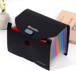 Carpeta de archivos expandible, organizador de archivos de recibo, 13 bolsillos carpetas portátiles para cupones, entradas, facturas y tarjetas de visita, color negro