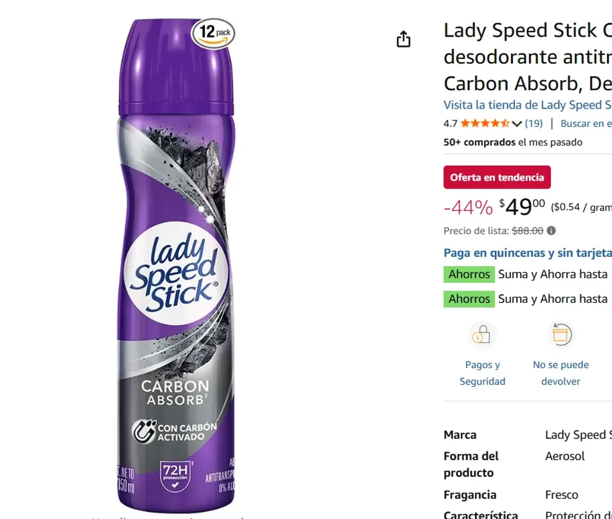 desodorante en aerosol , 91g