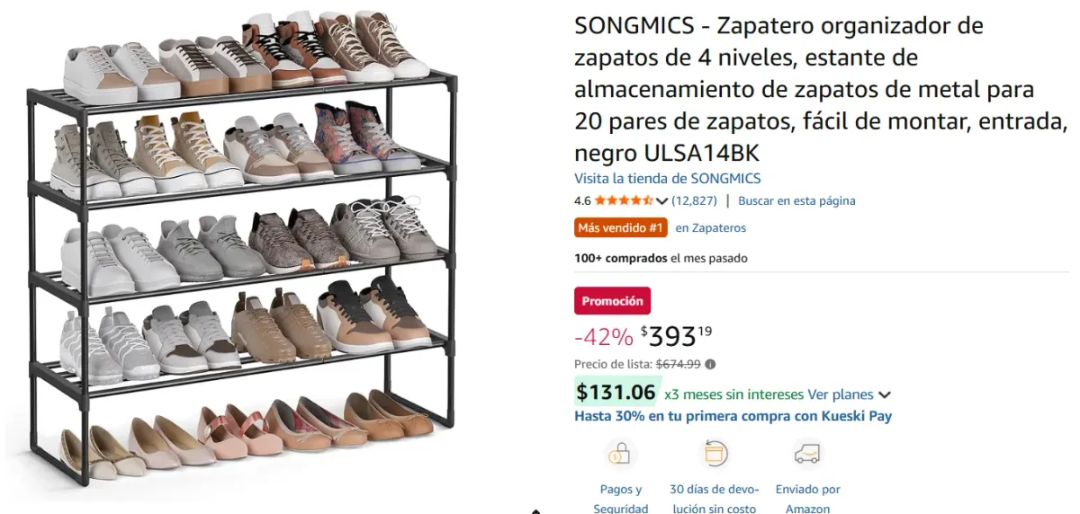 Zapatero organizador de zapatos de 4 niveles