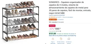 Zapatero organizador de zapatos de 4 niveles