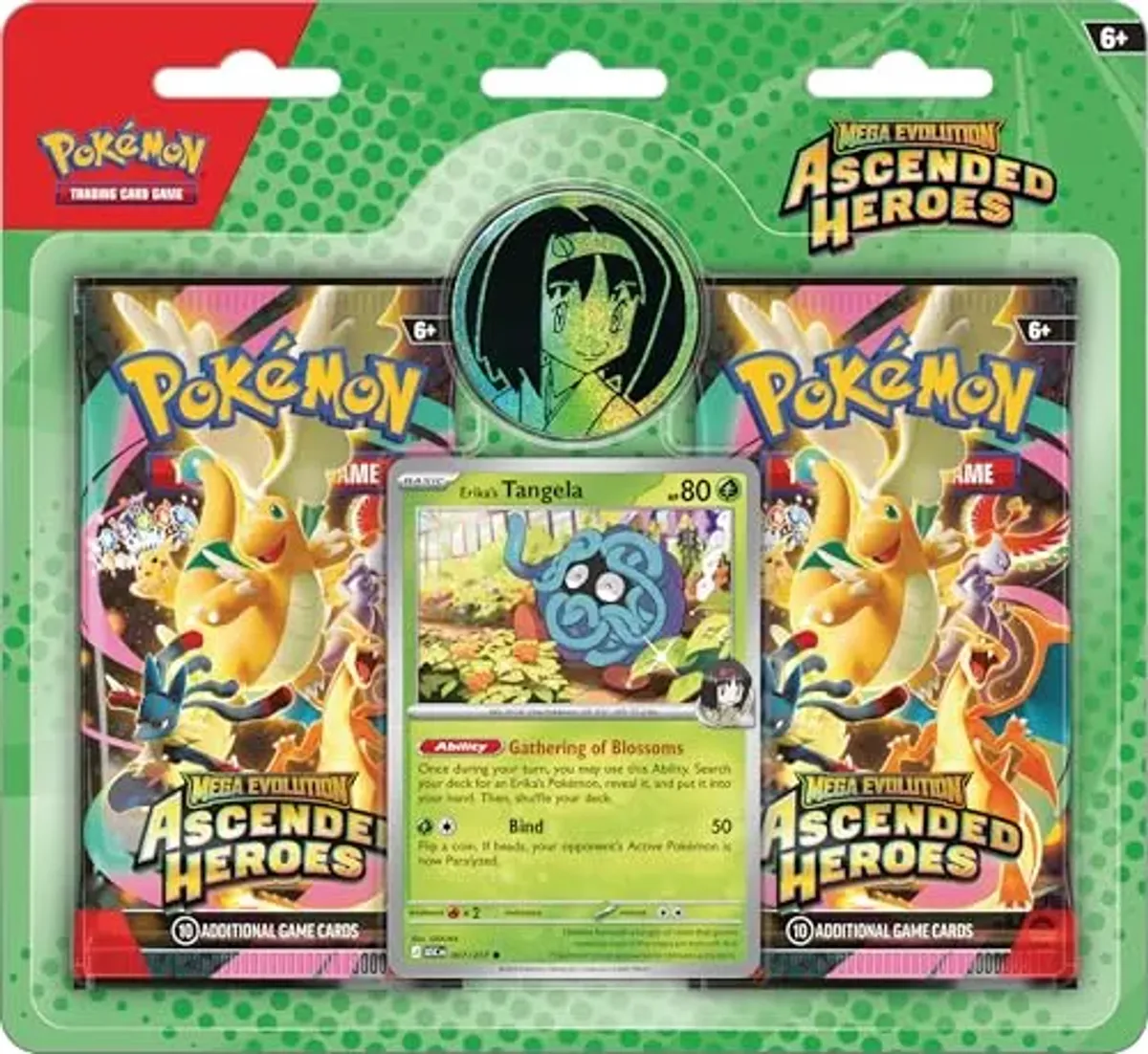 Pokémon TCG: Mega Evolution - Ascended Heroes Collection-Erika (1 Foil Promo Card, 1 Coin & 2 Booster Packs)