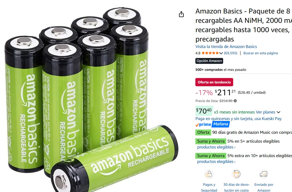 Paquete de 8 pilas recargables AA 