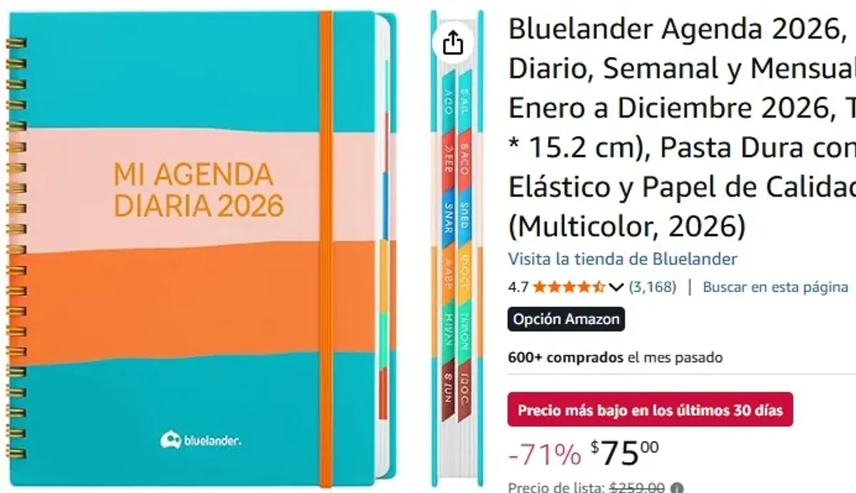 Bluelander Agenda 2026, Organizador Diario, Semanal y Mensual, Pestañas de Enero a Diciembre 2026, Tamaño A5 (20.9 * 15.2 cm), Pasta Dura con Espiral, Cierre Elástico y Papel de Calidad, 304 Páginas (Multicolor, 2026)