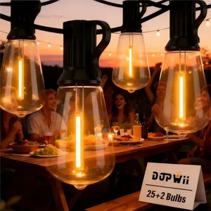 Dopwii Guirnalda de Luces LED Exterior, ST38 25M 25+2 Focos LED Inastillables Alto Brillo, Impermeable IP65, Serie Luz Vintage Decorativas para Iluminación de Jardin Patio Boda Hogar Navidad