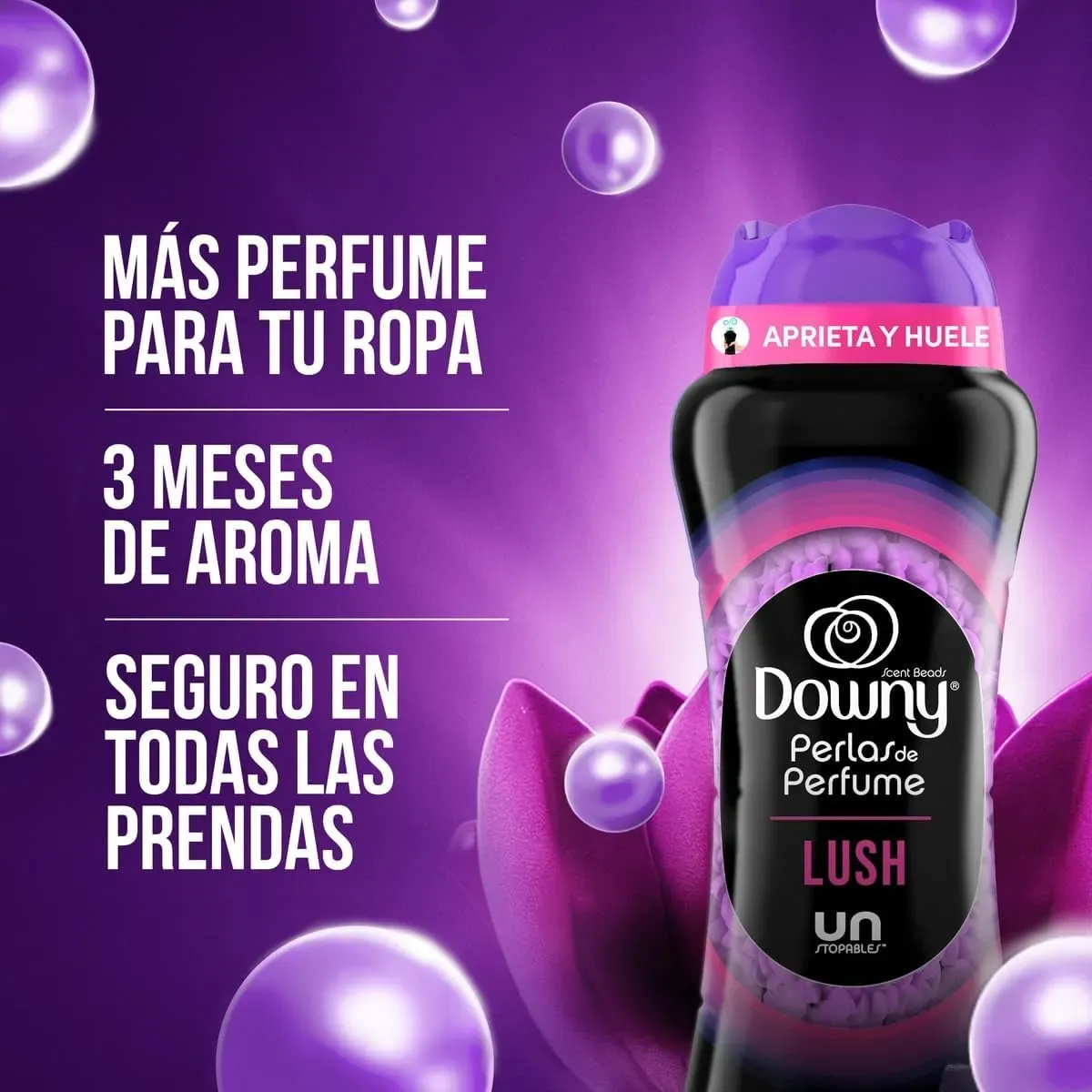 Downy Perlas de Perfume Lush, Aromatizante para Ropa, Aroma Dulce y Floral, 345g, 6X Más Fragancia* Hasta en Ropa Guardada, Intensifica el Aroma de la Ropa