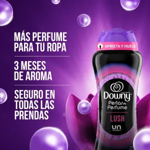 Downy Perlas de Perfume Lush, Aromatizante para Ropa, Aroma Dulce y Floral, 345g, 6X Más Fragancia* Hasta en Ropa Guardada, Intensifica el Aroma de la Ropa