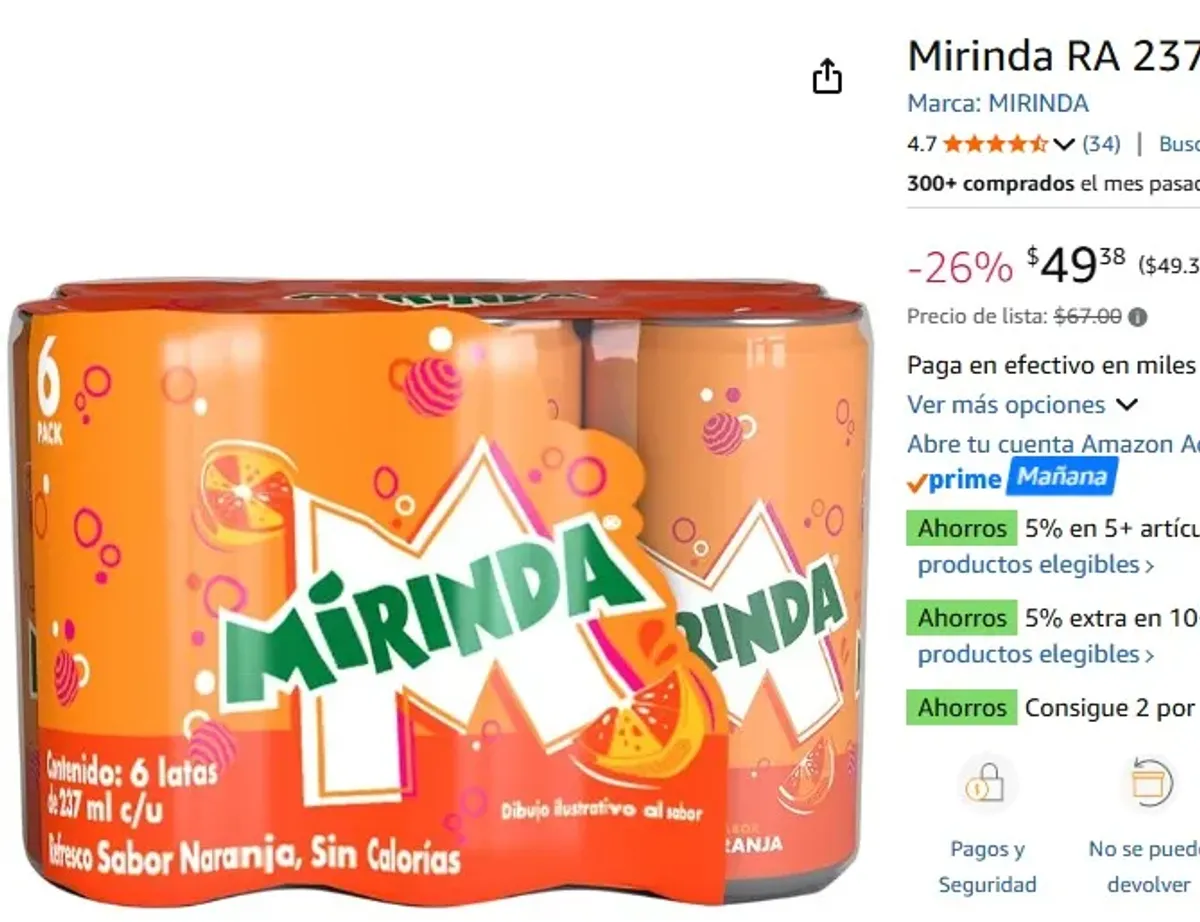 Mirinda RA 237 Ml Lata 6 Pack