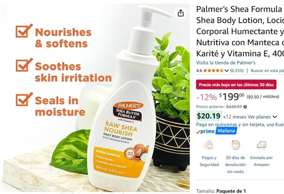 Palmer's Shea Formula Raw Shea Body Lotion, Loción Corporal Humectante y Nutritiva con Manteca de Karité y Vitamina E, 400ml