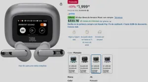 JBL Live Beam 3 Audífonos Inalámbricos NC Bluetooth, Drivers de 10mm, Reproducción 48 Horas, Pantalla Táctil - Plata