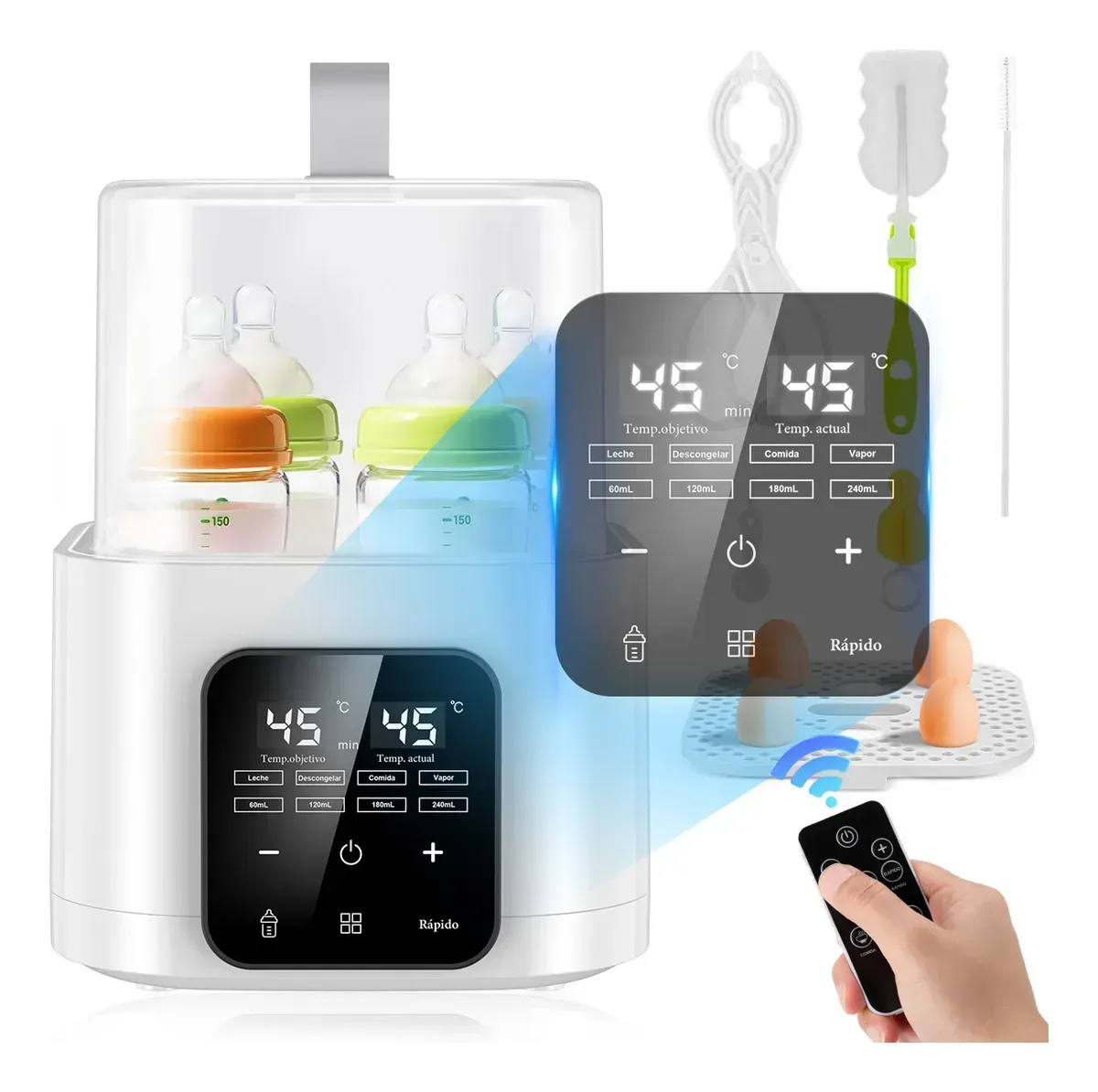 Esterilizador Calentador De Biberones Himylife Para Bebé 200w Seguro Eficiente Practico Con Termostato Para Mamilas Leche Materna O Formula,¡calienta 4 Biberones + Papillas A La Vez Color Blanco