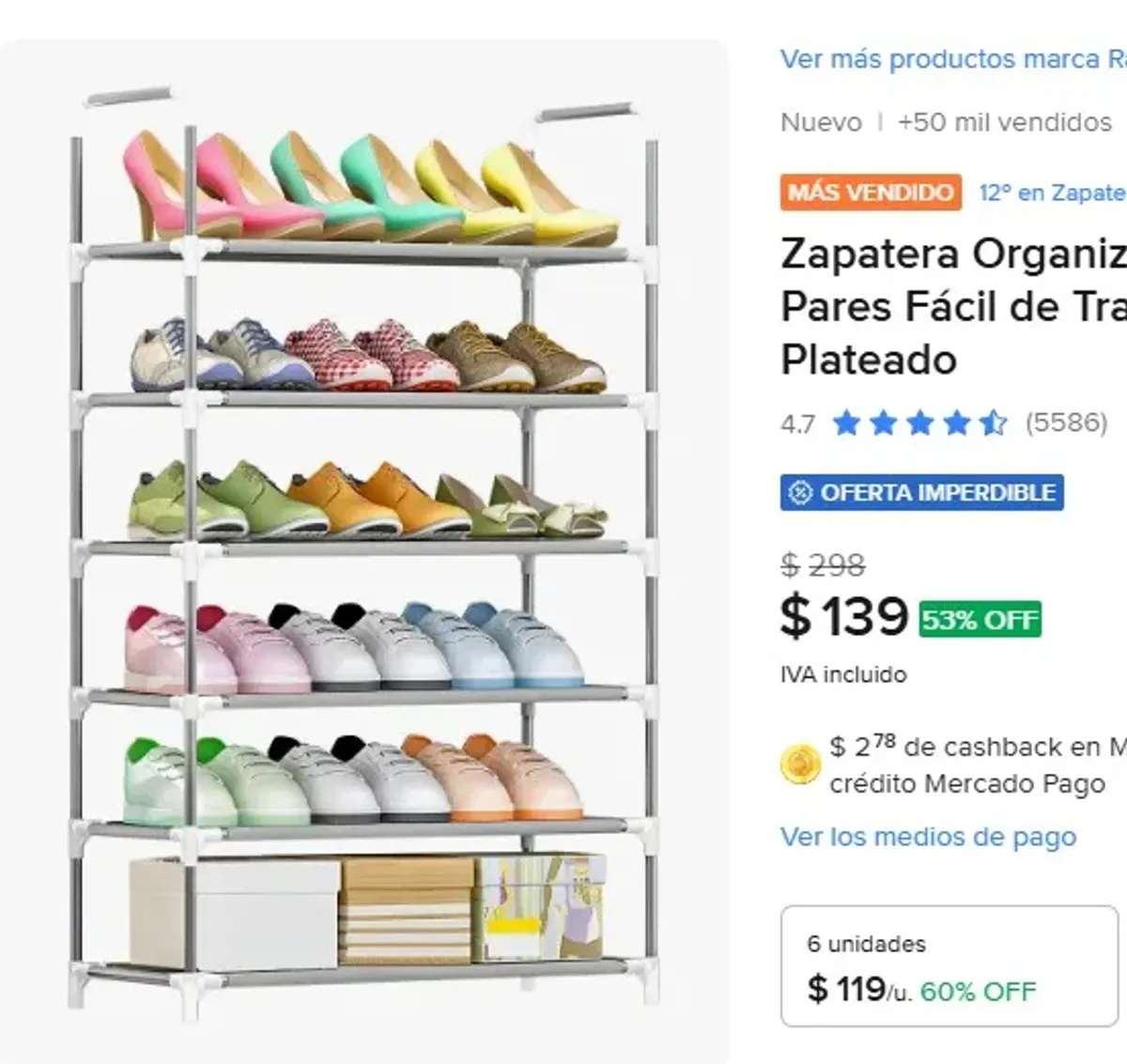 Zapatera Organizador Zapatos 18 Pares Fácil de Transportar Plateado