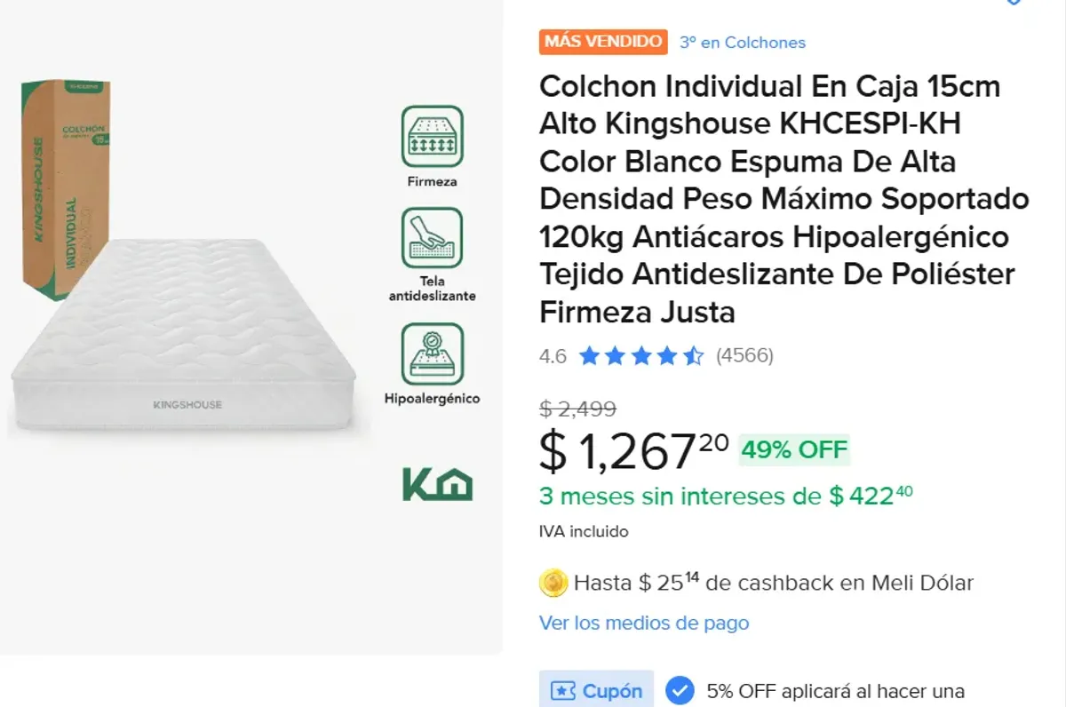 Colchon Individual En Caja 15cm 