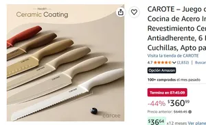 CAROTE – Juego de Cuchillos de Cocina de Acero Inoxidable con Revestimiento Cerámico Antiadherente, 6 Protectores de Cuchillas, Apto para Lavavajillas