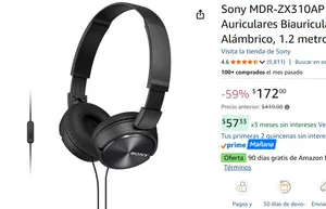 Sony MDR-ZX310AP - Auriculares Biauricular, Diadema, Alámbrico, 1.2 metros, Negro
