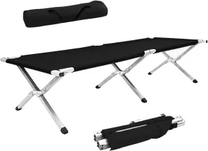 Raganet, Catre Plegable para Exteriores, Cama Portatil de 64 cm Ancho X 190 cm Largo X 42 cm Alto, Cama de Campismo con Estructura de Aluminio (Negro)