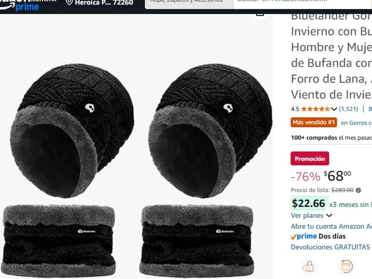 Bluelander Gorros de Invierno con Bufanda para Hombre y Mujer, Conjunto de Bufanda con Gorro, Forro de Lana, A Prueba de Viento de Invierno