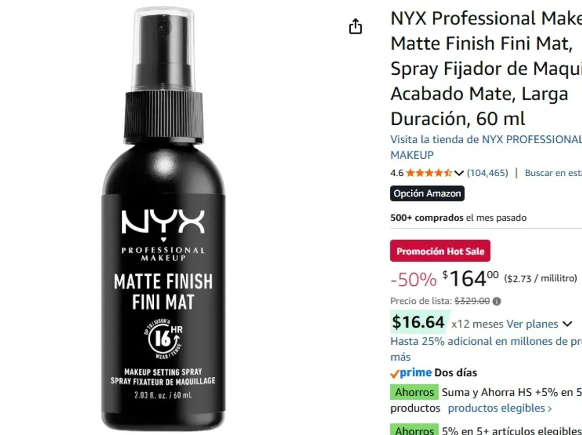 NYX Professional MakeUp Matte Finish Fini Mat, Spray Fijador de Maquillaje, Acabado Mate, Larga Duración, 60 ml