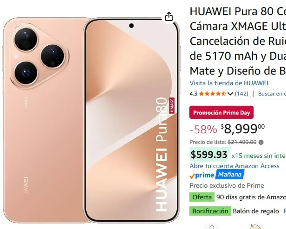 HUAWEI Pura 80 Celular, 12+256G, Cámara XMAGE Ultra Chroma, Cancelación de Ruido con IA, Gran Batería de 5170 mAh y Dual Supercharge, Cristal Mate y Diseño de Bordes Planos, Dorado