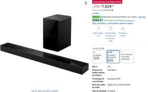 TCL Barra de Sonido Q75H 5.1.2 Ch | 620 W | Dolby Atmos | DTS Virtual:X | Ray Danz Technology | HDMI | Bluetooth | Wi-Fi | AirPlay | USB