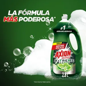 Axion Lavatrastes Líquido Xtreme 2.8 L. 100% Efectivo Arrancagrasa. Fórmula Concentrada y más Poderosa que Rinde Más. Máxima Eficacia. Corta la Grasa al Instante