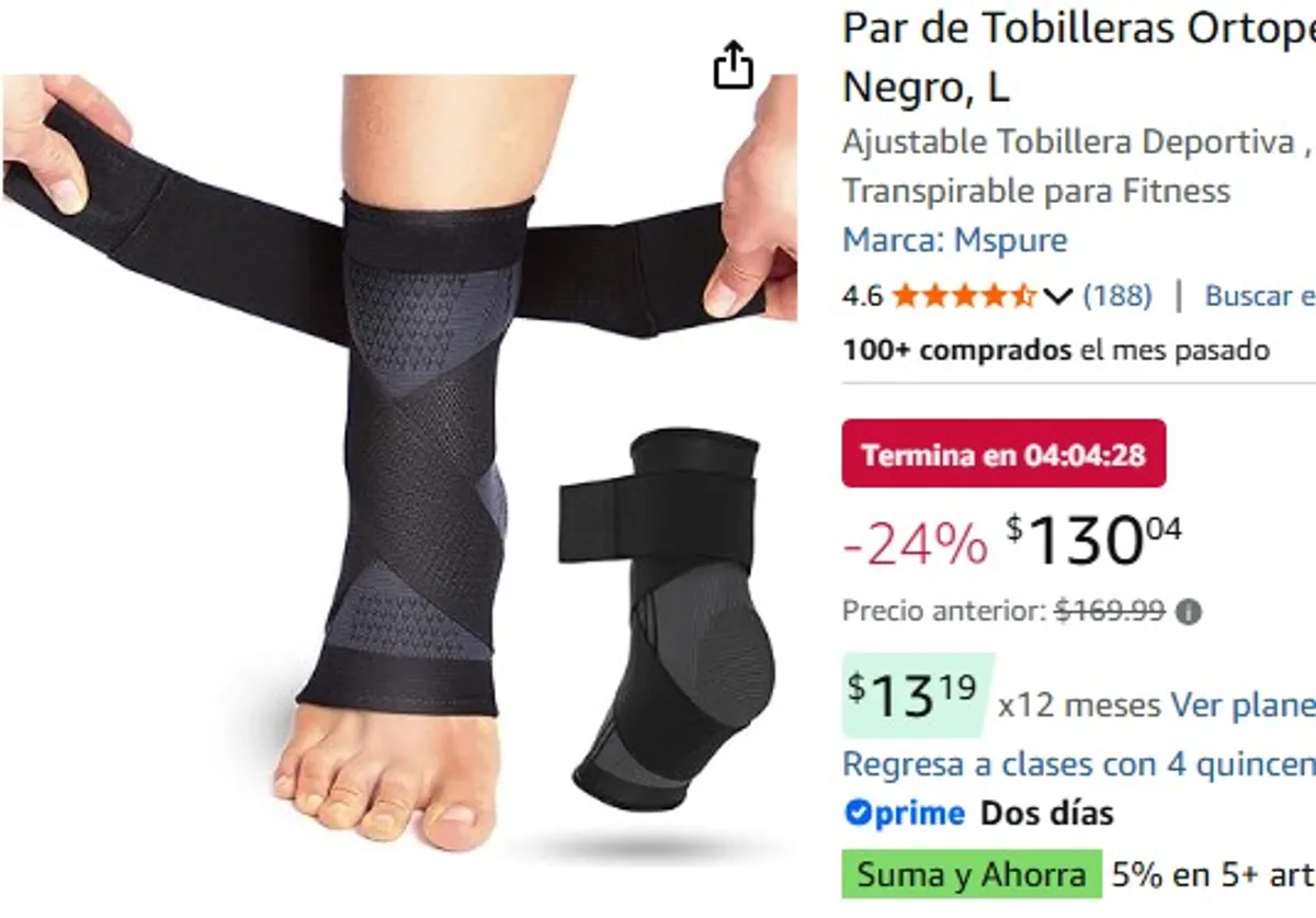 Par de Tobilleras Ortopédicas de Compresión para Esguinces, Negro, L