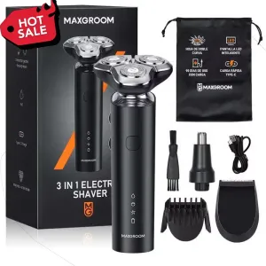 Rasuradora Electrica Recargable Afeitadora Hombre 3 En 1 Para Barba Y Nariz Mini Portatil De Viaje Impermeable Kit De Peluqueria Con Cargador USB, Uso Seco Humedo LED