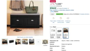 SoBuy Zapatero Banco Entrada Casa Zapatera Organizador Madera con Asiento Zapatera Mueble Banco con Cojín Acolchado (Negro FSR64-SCH)