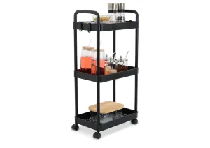 GAON. Carrito de Almacenamiento Negro con Ruedas Carrito Organizador Multiusos Carro de Servicio con 3 Niveles