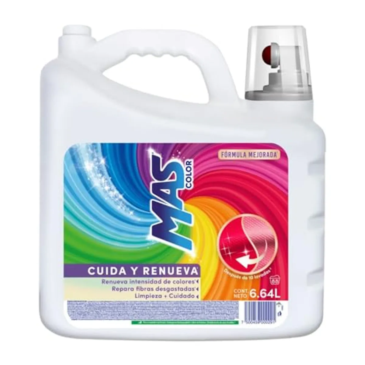 MAS Color Colores Intensos Detergente Líquido, Ropa de Color, 6.64L | Renueva y Protege el Color, Limpieza Profunda, Colores Brillantes, Ropa Fresca y Suave, Repara las Fibras, 88 Cargas