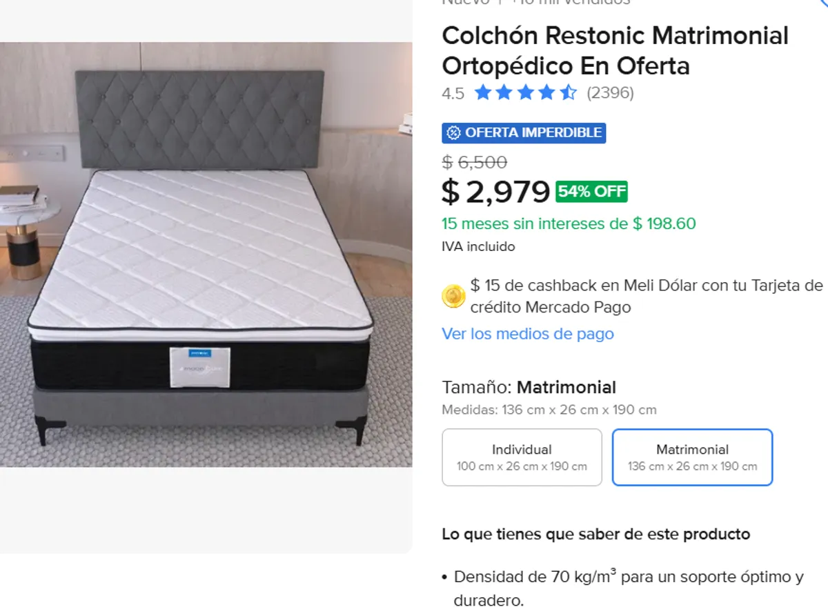 Colchón Restonic Matrimonial 