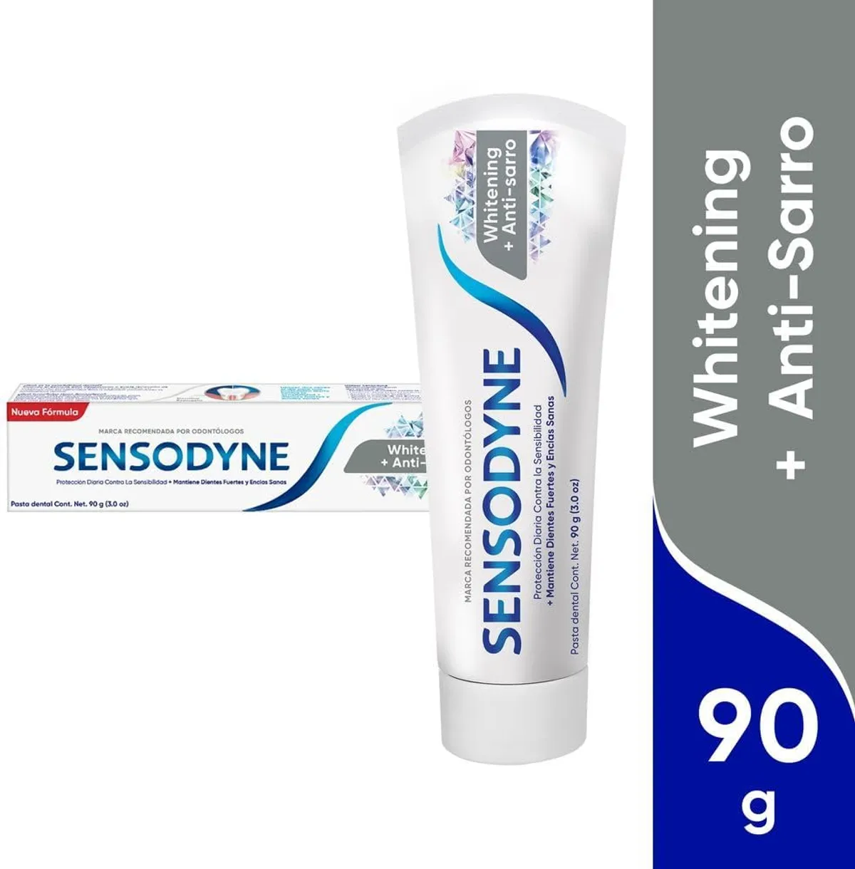 Sensodyne Pasta Dental Blanqueadora Whitening y Anti-sarro para Dientes Sensibles, Protección Sensibilidad Dental, 90g