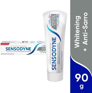 Sensodyne Pasta Dental Blanqueadora Whitening y Anti-sarro para Dientes Sensibles, Protección Sensibilidad Dental, 90g