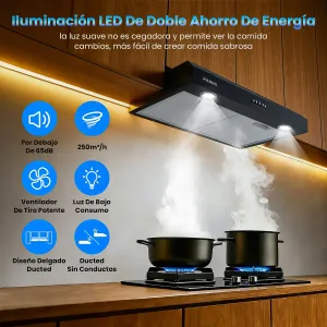 Campana Extractora De Cocina Acero Inoxidable 60cm Modernas Pared Color Negro Xiudeen Xd6001b 95W Panel de 3 Velocidades