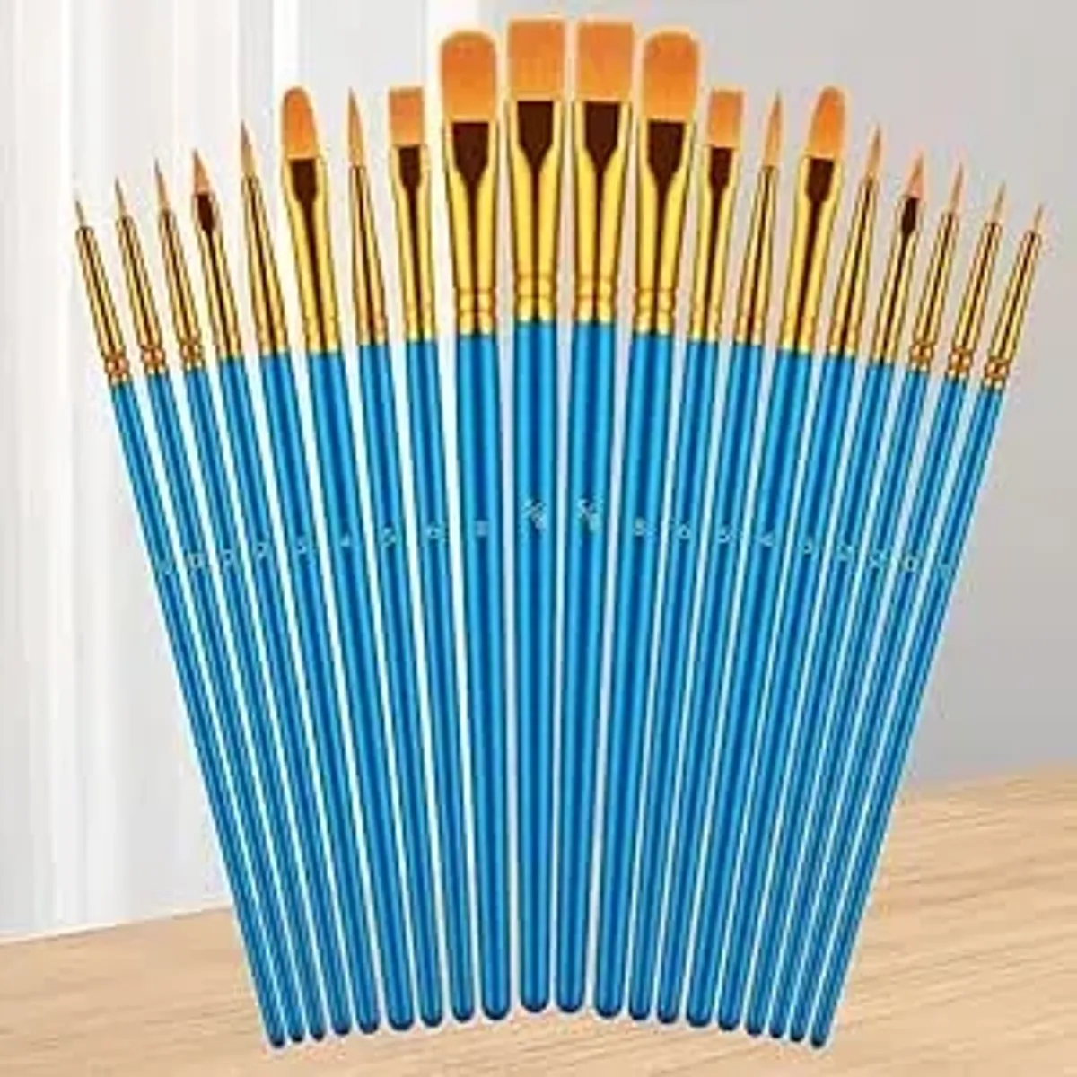 Juego de 20 pinceles azules para pintura, para acrílico, óleo, acuarela, lienzo y pintura en roca, cerdas de nylon y mangos de madera, suministros de arte