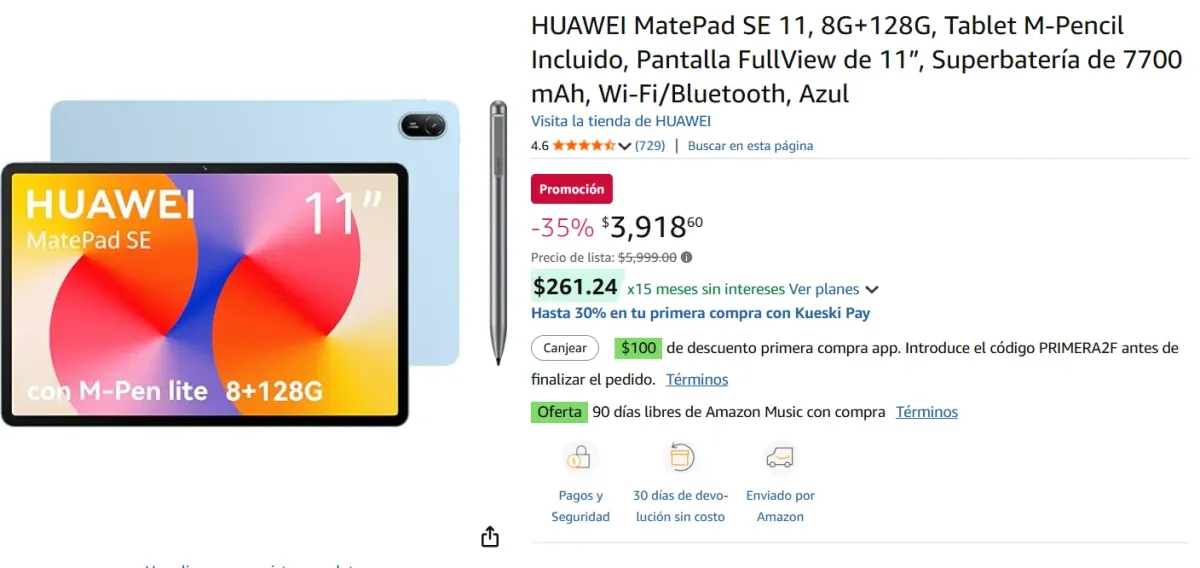 MatePad SE 11, 8G+128G, Tablet M-Pencil Incluido