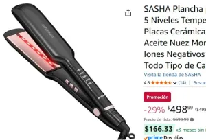 SASHA Plancha para Cabello Profesional | 5 Niveles Temperatura Hasta 480°F | Placas Cerámica-Titanio 3D Flotantes | Aceite Nuez Morroquina & Queratina | Iones Negativos Anti-Arrugas | Apta para Todo Tipo de Cabello