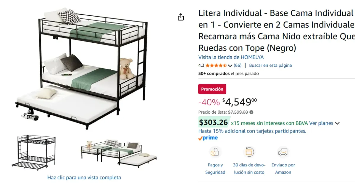 Litera Individual - Base Cama Individual 3 en 1 