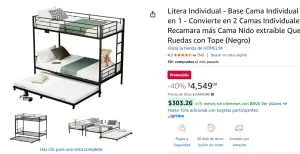 Litera Individual - Base Cama Individual 3 en 1 