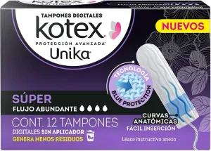 CON PLANEA Y AHORRA - Kotex Tampones Digitales Unika Súper, Caja con 12 Tampones, Ideal Para Flujo Abundante