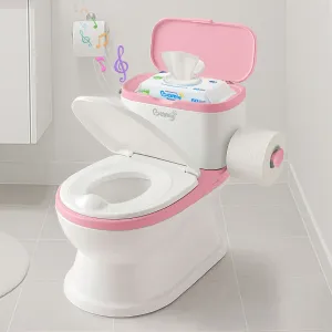 Baño para Bebé entrenador infantil Bebbly con sonido porta papel higiénico almacenamiento base antideslizante y protector para niños de 1 a 3 años Color Rosa