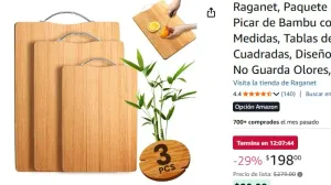 Raganet, Paquete de 3 Tablas para Picar de Bambu con 3 Diferentes Medidas, Tablas de Cocina para Picar Cuadradas, Diseño con Asa Practica, No Guarda Olores, Faciles de Limpiar