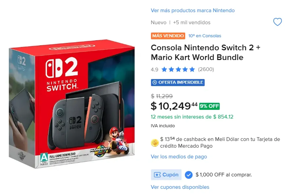 SWITCH 2 BUNDLE CON MARIO KART BAJA $1000 CON EL CUPÓN "1000PESOS"