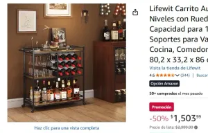 Lifewit Carrito Auxiliar, Barra de 3 Niveles con Ruedas bloqueables, Capacidad para 12 Botellas y Soportes para Vasos, Ideal para Cocina, Comedor y Sala de Estar, 80,2 x 33,2 x 86 cm, Marrón rústico