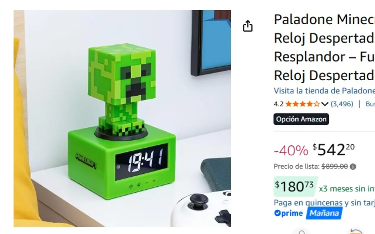 Paladone Minecraft Creeper Icon Reloj Despertador – Modo de Resplandor – Funciona con Pilas, Reloj Despertador para niños
