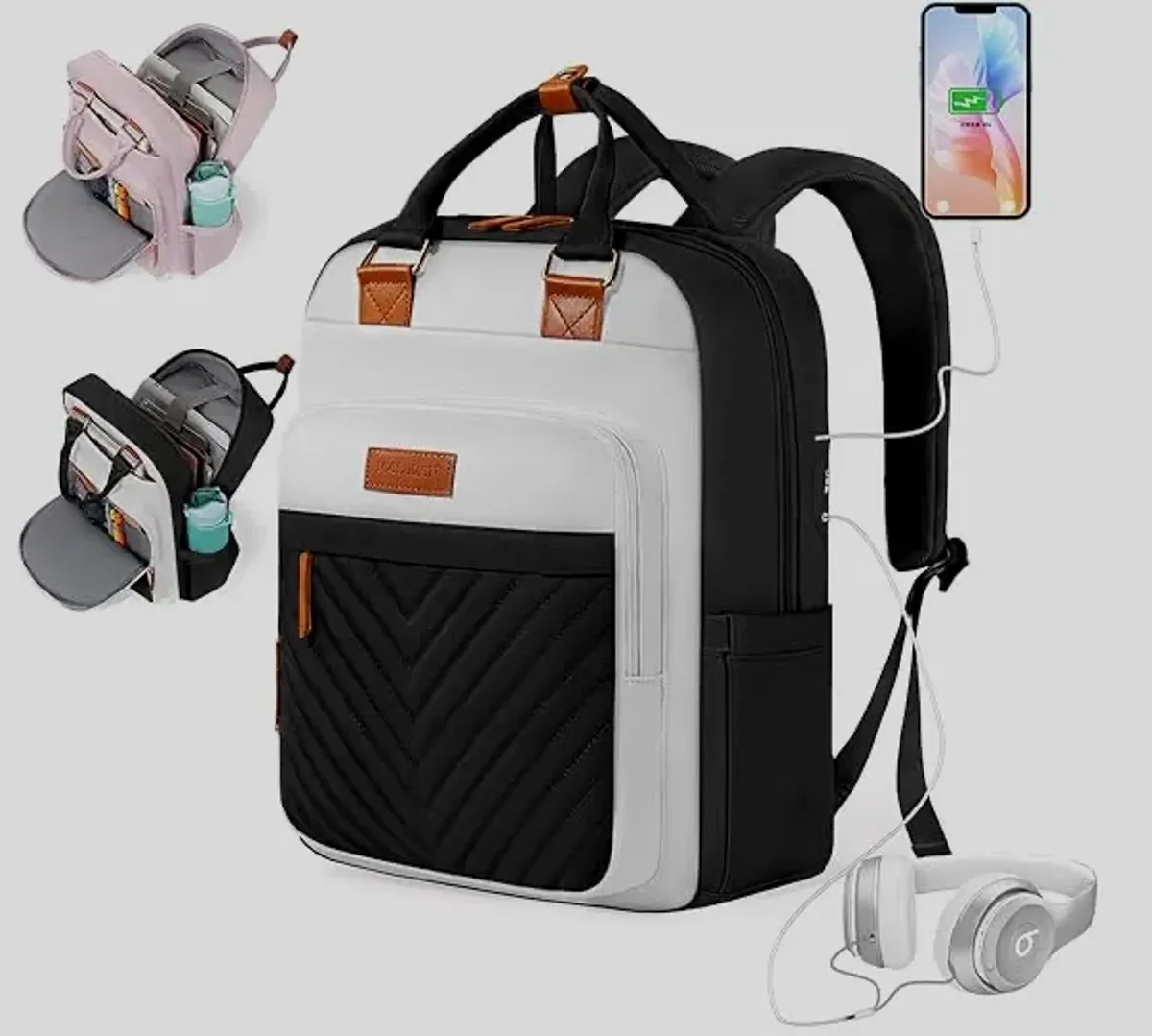 IGOLUMON Mochila Portátil para Mujeres 15.6 Pulgadas Mochila de Viaje Impermeable con Puerto USB Agujero de Auriculares Oficina de Trabajo Bolsa de Ordenador Mochila Escolar Ligera